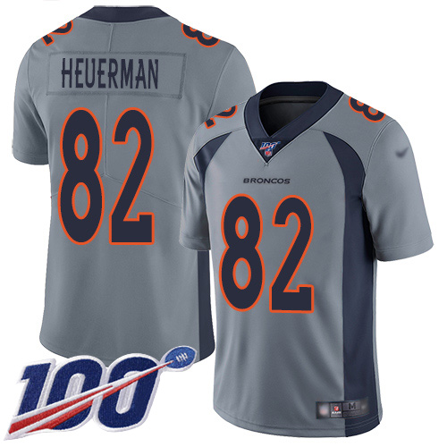 Men Denver Broncos #82 Jeff Heuerman Limited Silver Inverted Legend 100th Season Football NFL Jersey->denver broncos->NFL Jersey